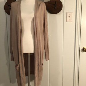 Halogen Long Linen Blend Cardigan Tan XL